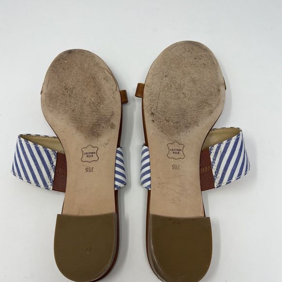 Talbots Keri Seersucker Sandals Blue Stripes with Brown Slip-on Size 9 - Picture 7 of 7